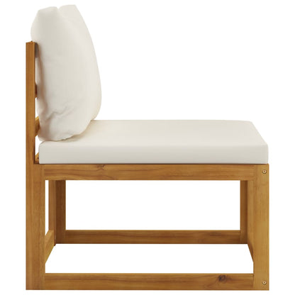 Grand Salon de Jardin Modulable 6 Places + Pouf en Acacia & Coussins Crème - Riviera