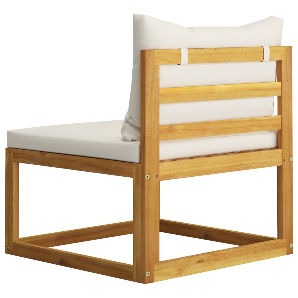 Grand Salon de Jardin Modulable 6 Places + Pouf en Acacia & Coussins Crème - Riviera