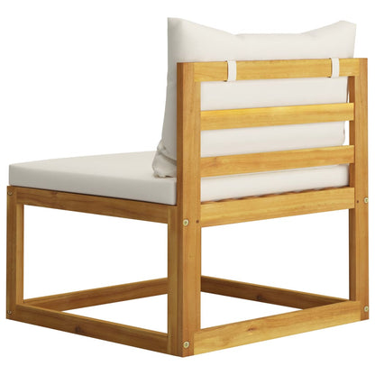 Grand Salon de Jardin Modulable 6 Places + Pouf en Acacia & Coussins Crème - Riviera