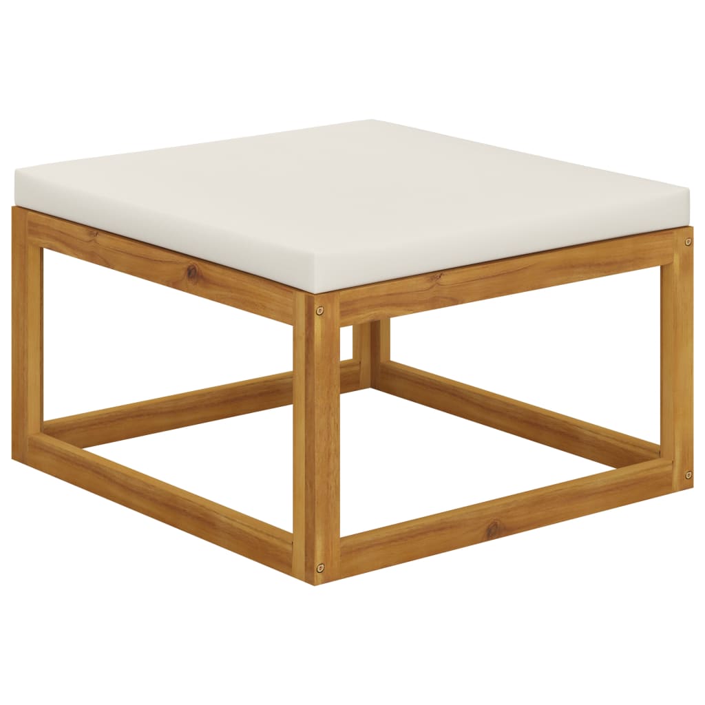 Grand Salon de Jardin Modulable 6 Places + Pouf en Acacia & Coussins Crème - Riviera