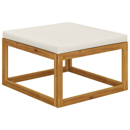 Grand Salon de Jardin Modulable 6 Places + Pouf en Acacia & Coussins Crème - Riviera