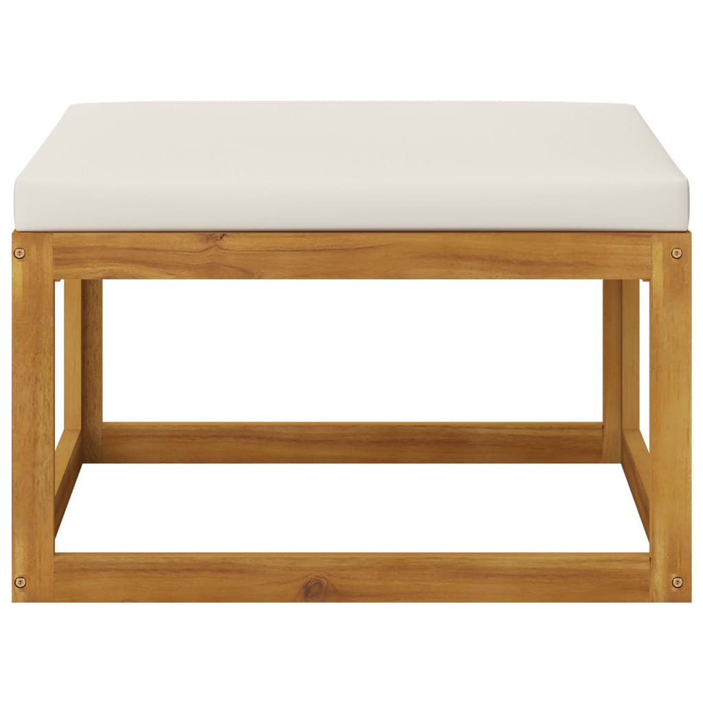 Grand Salon de Jardin Modulable 6 Places + Pouf en Acacia & Coussins Crème - Riviera