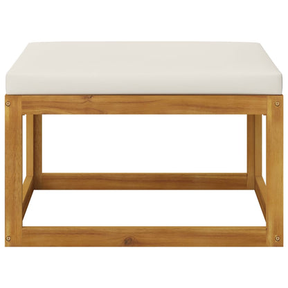 Grand Salon de Jardin Modulable 6 Places + Pouf en Acacia & Coussins Crème - Riviera
