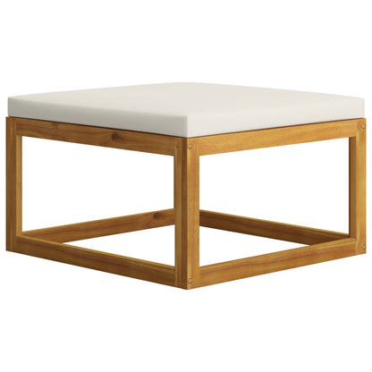 Grand Salon de Jardin Modulable 6 Places + Pouf en Acacia & Coussins Crème - Riviera