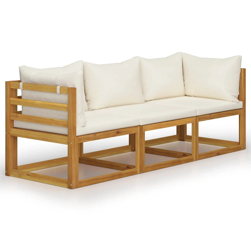 Petit Canapé 3 Places Modulable Acacia & Coussins Crème - Riviera Compact