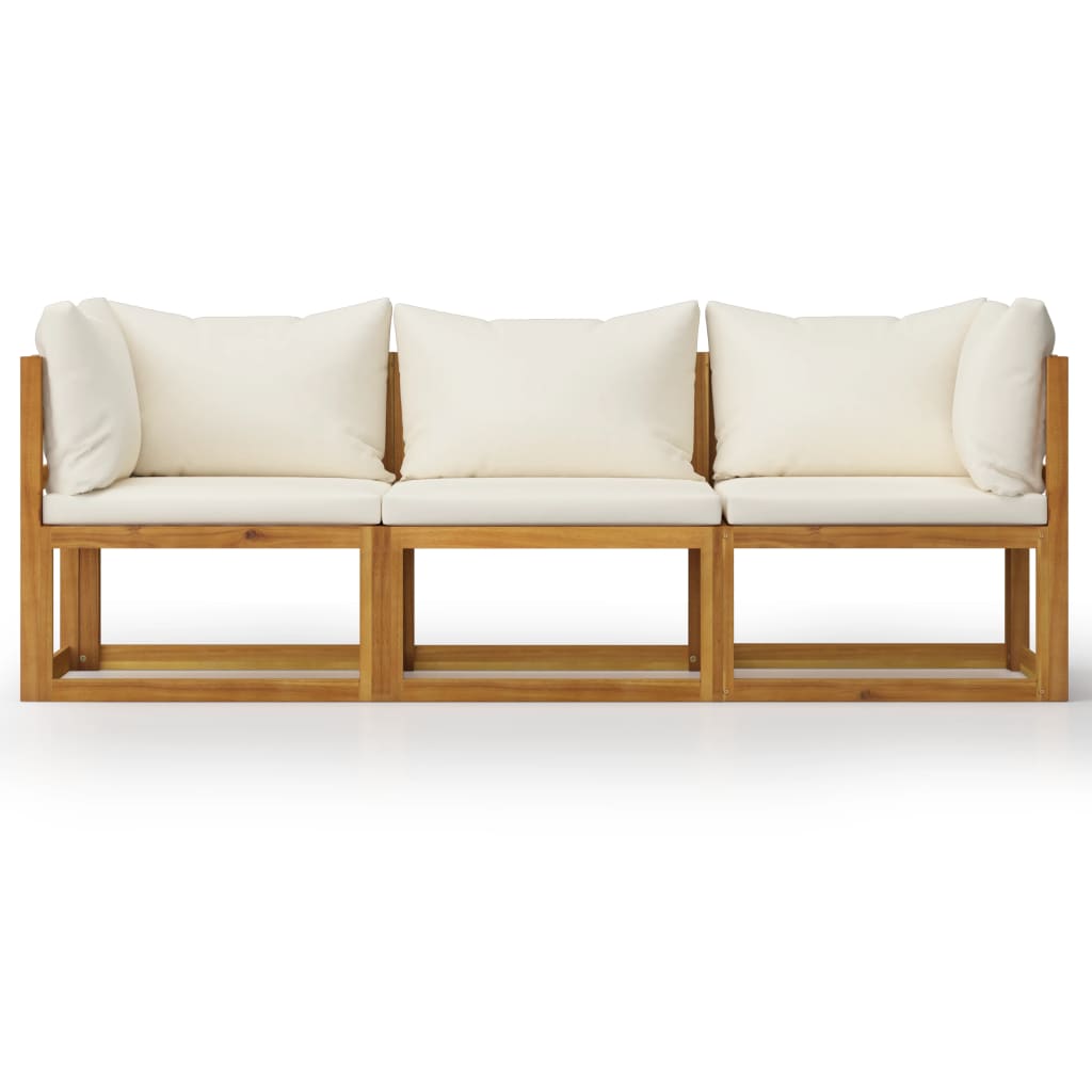 Petit Canapé 3 Places Modulable Acacia & Coussins Crème - Riviera Compact