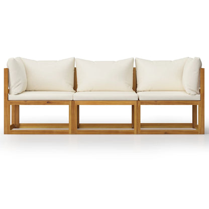 Petit Canapé 3 Places Modulable Acacia & Coussins Crème - Riviera Compact