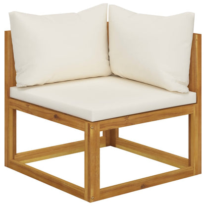Grand Salon de Jardin Modulable 6 Places + Pouf en Acacia & Coussins Crème - Riviera