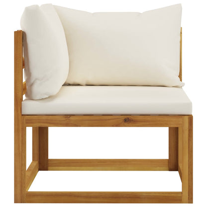Grand Salon de Jardin Modulable 6 Places + Pouf en Acacia & Coussins Crème - Riviera