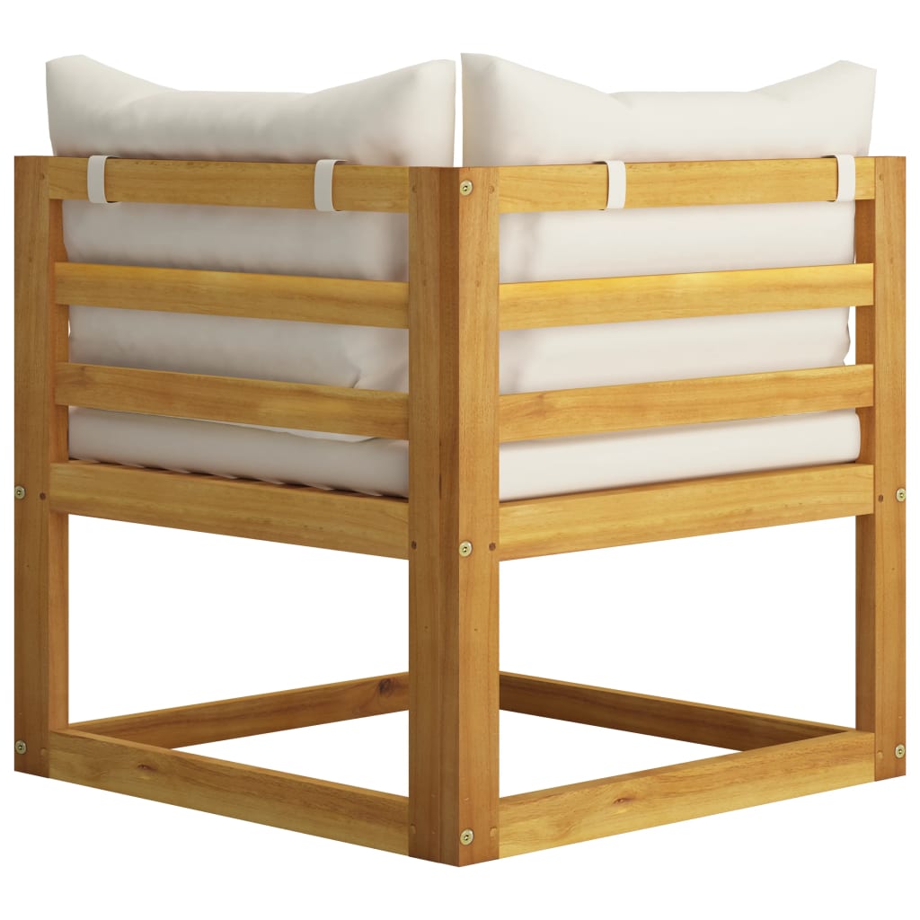 Grand Salon de Jardin Modulable 6 Places + Pouf en Acacia & Coussins Crème - Riviera