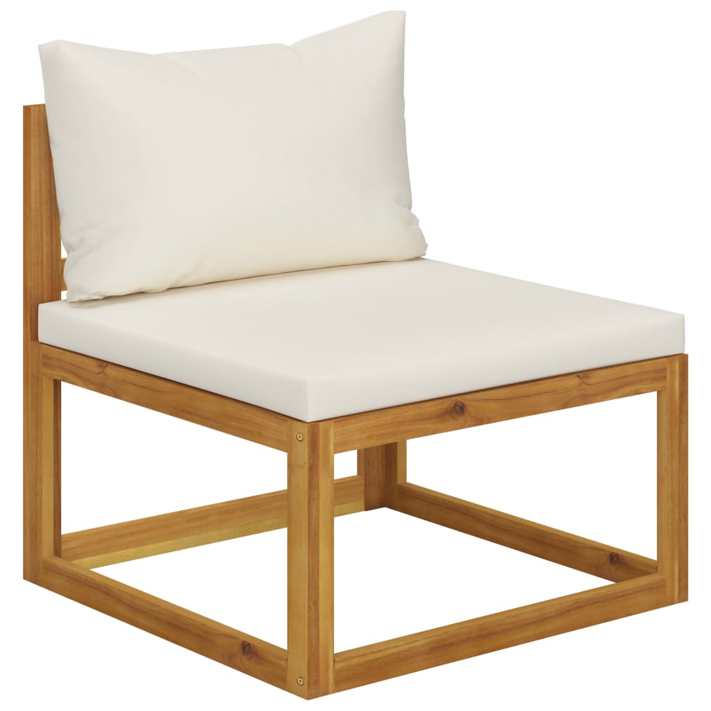 Grand Salon de Jardin Modulable 6 Places + Pouf en Acacia & Coussins Crème - Riviera