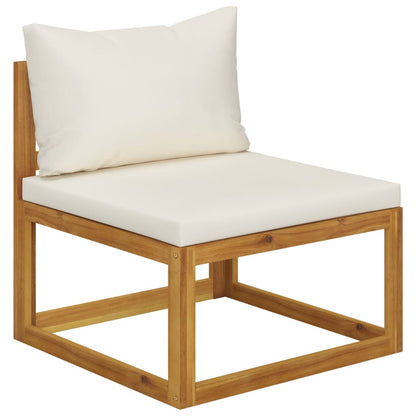 Grand Salon de Jardin Modulable 6 Places + Pouf en Acacia & Coussins Crème - Riviera