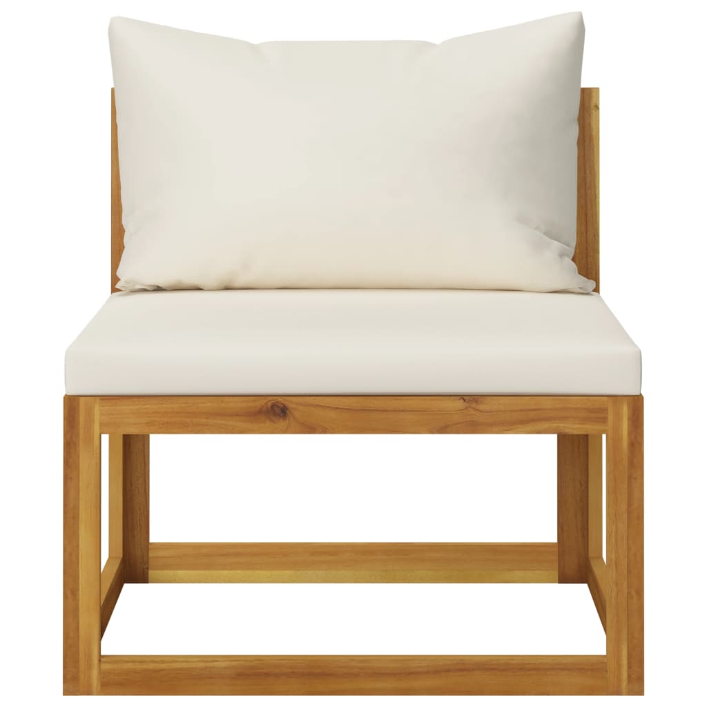 Grand Salon de Jardin Modulable 6 Places + Pouf en Acacia & Coussins Crème - Riviera