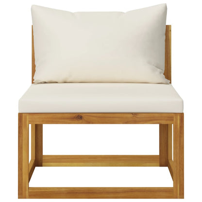 Grand Salon de Jardin Modulable 6 Places + Pouf en Acacia & Coussins Crème - Riviera