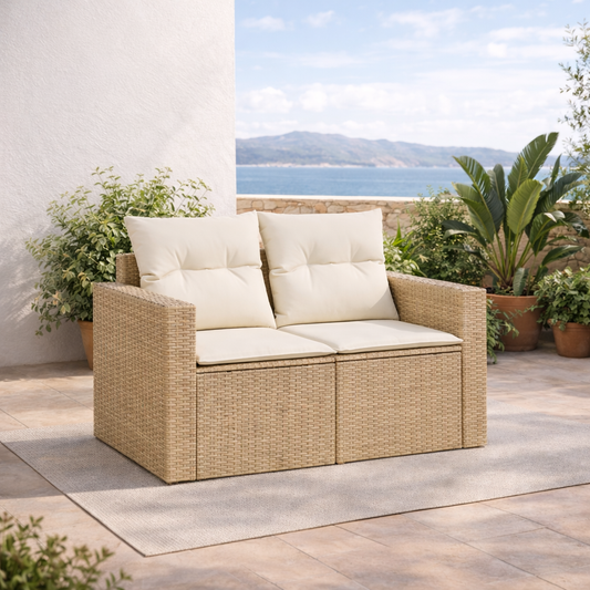 Canapé de Jardin 2 Places Résine Tressée Beige avec Coffre - Toscane Duo